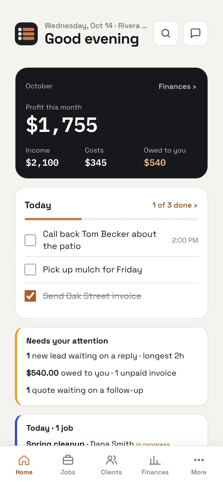 BusiDash home screen
